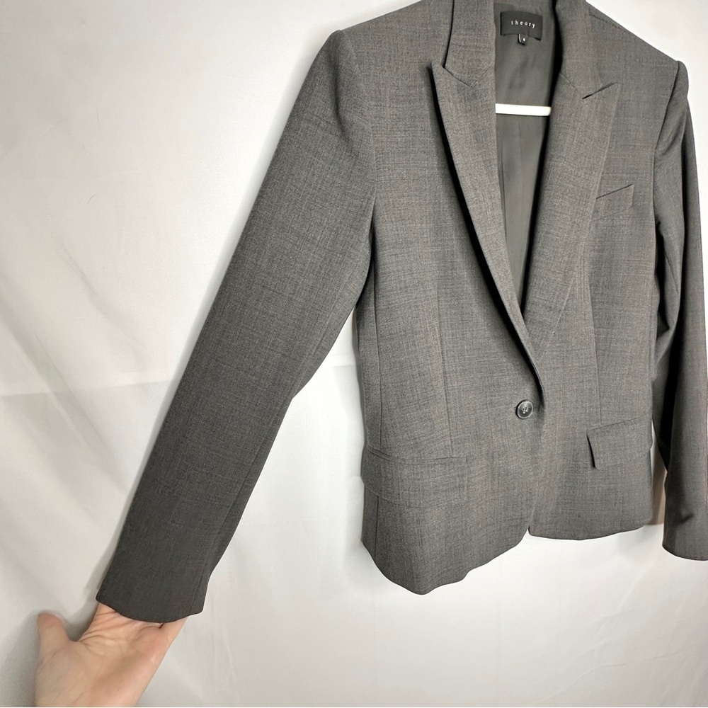 Theory Wool Blend Grey Single Button Blazer Jacke… - image 8